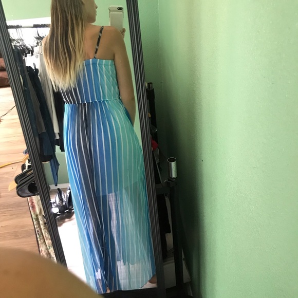 Pin Striped Maxi Dress in Blue w/ spaghetti straps - Picture 4 of 8